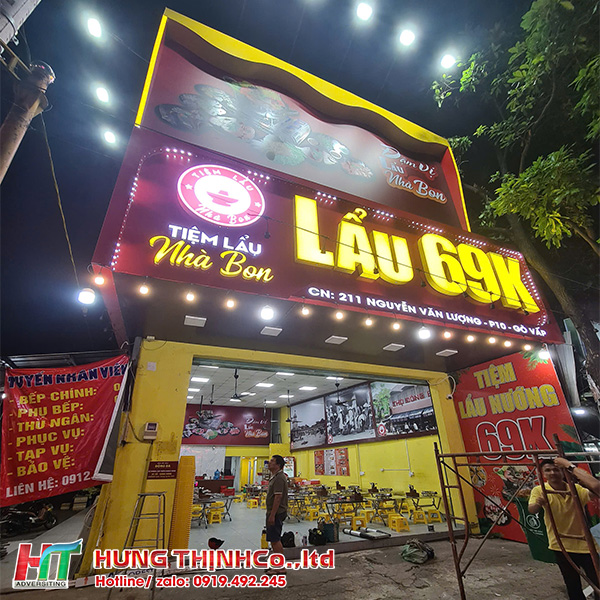 Bảng hiệu chữ nổi tiệm lẩu nhà Bon - Lẩu 69K