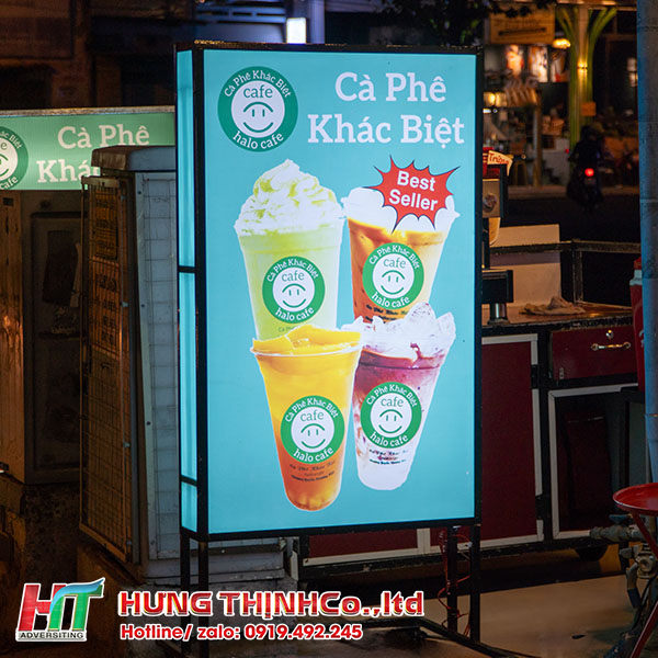 Bảng hộp đèn bạt Hiflex 2 mặt treo cửa hàng
