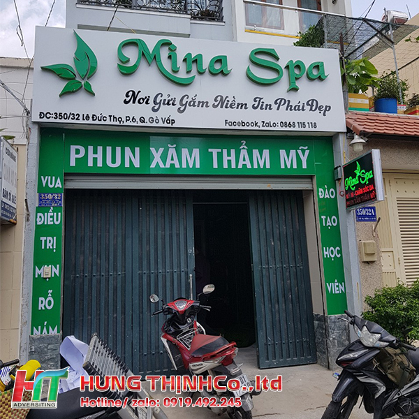 Thi công bảng hiệu alu chữ nổi mica