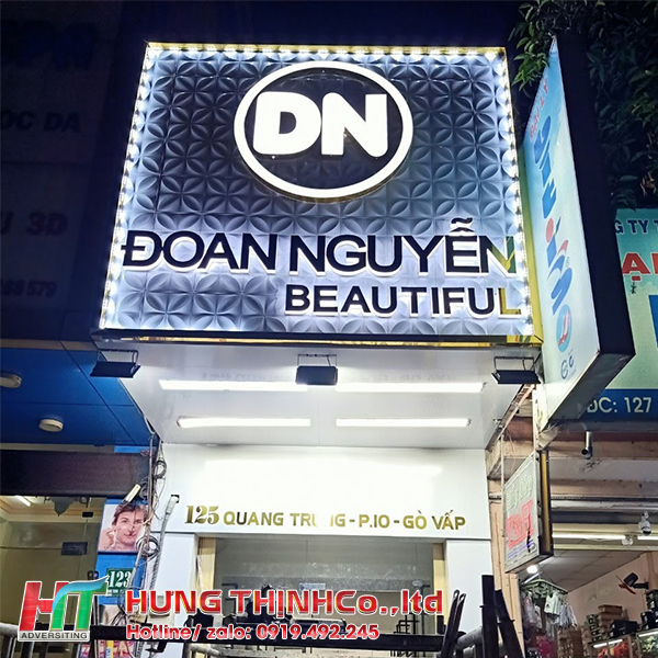 Bảng hiệu alu chữ nổi inox sáng đèn