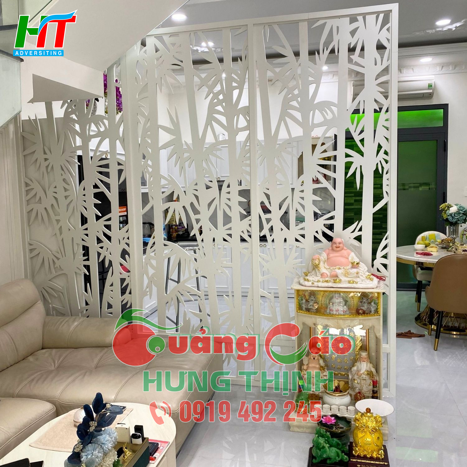 Giải pháp phân chia không gian phòng khách và bếp sang trọng